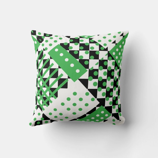 Yellow and green chequered dot grid cushion (Back)