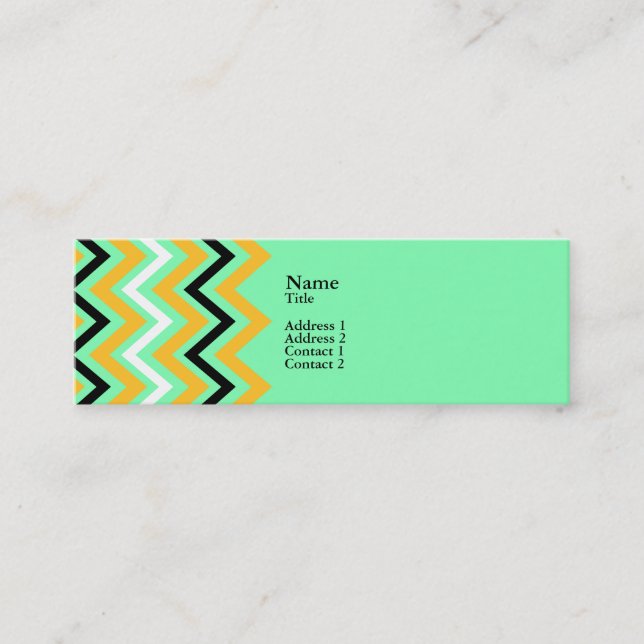 Yellow and Green Chevron Pattern Mini Business Card (Front)