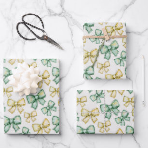Yellow and Green Coquette Bows New Baby Shower Wrapping Paper Sheet