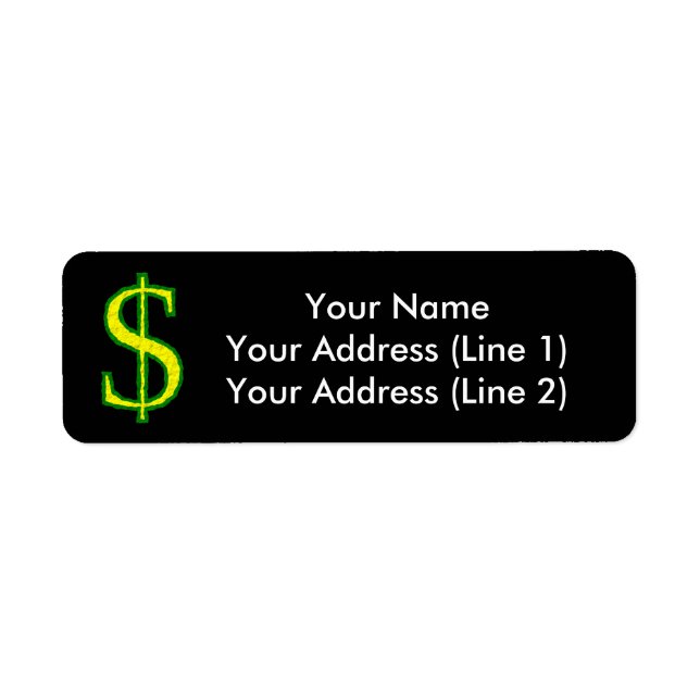 Yellow and Green Crinkled Dollar Sign ($) Return Address Label (Front)