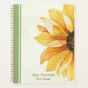 Yellow and Green Cute Watercolor Sunflower Planner