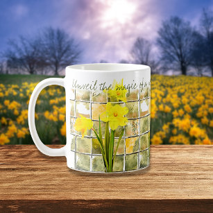 Yellow And Green Daffodil New Day Flowers Quotes  Coffee Mug