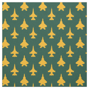 Yellow and Green F-16 and F-22 Fighter Jet Pattern Fabric