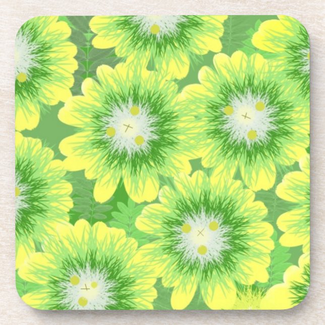 Yellow and Green Floral Coaster (Front)