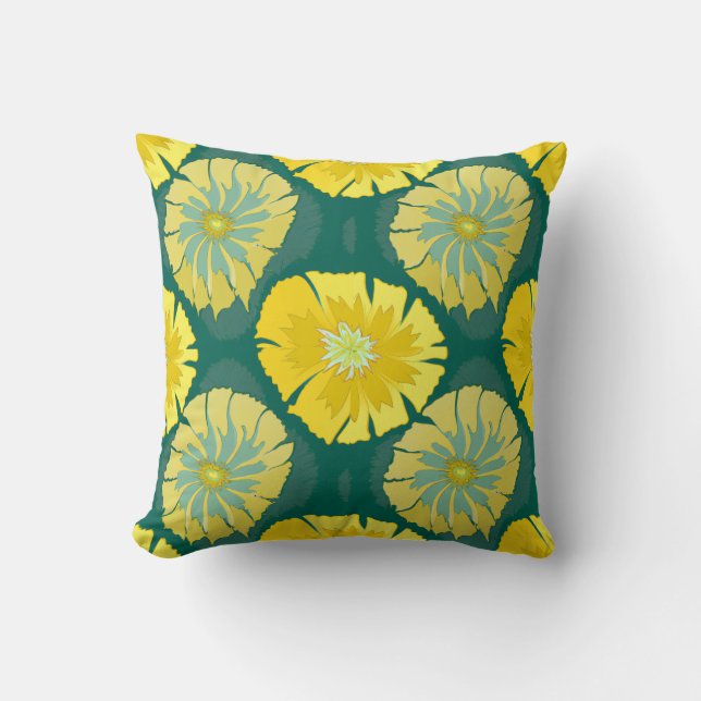 Yellow and Green Floral Design Cushion (Front)