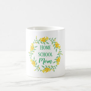 Yellow and green Floral Home school Mum Wreath Coffee Mug