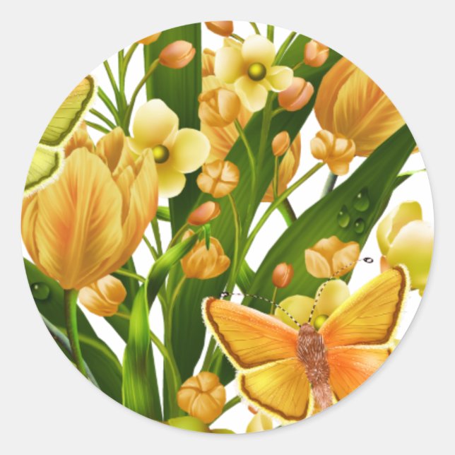 Yellow and Green Floral Sticker with Butterfly (Front)
