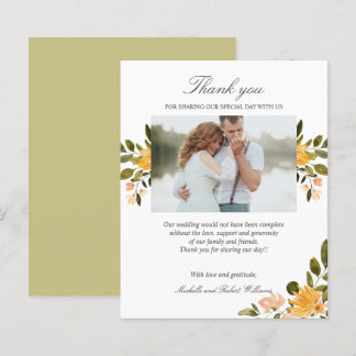 Yellow and green floral Wedding Photo THANK YOU