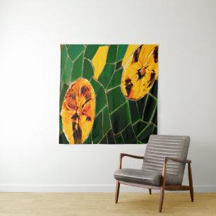 Yellow and Green Flower Mosaic Tapestry