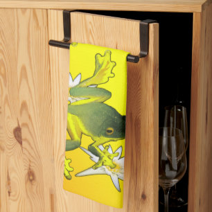 Yellow And Green Frog Watercolour, Dish Towel