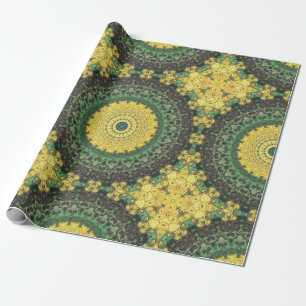 Yellow and Green Kaleidoscope Mandala Pattern Wrapping Paper