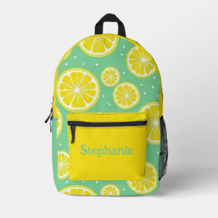 Yellow and Green, Lemon Slice Pattern With Name Printed Backpack