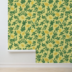 Yellow and Green Lemons Pattern Wallpaper