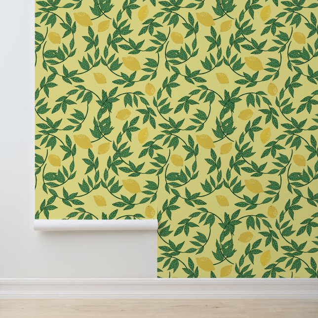 Yellow and Green Lemons Pattern Wallpaper (Application)