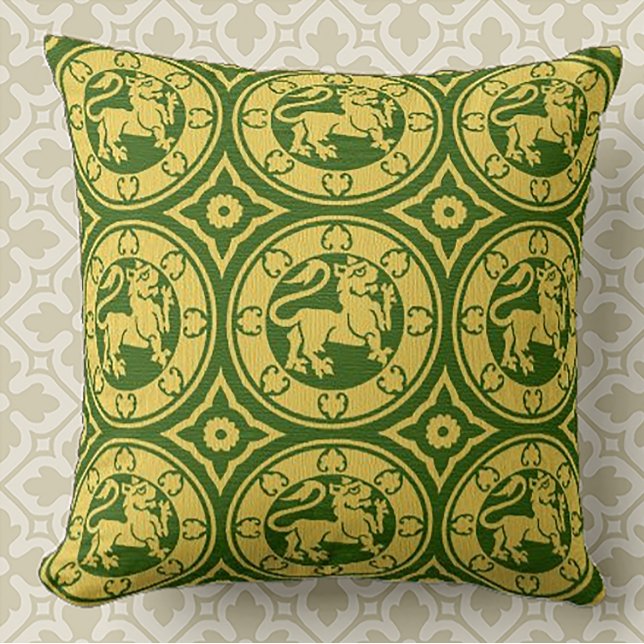 Yellow and Green Mediaeval Lions Throw Pillow (Creator Uploaded)