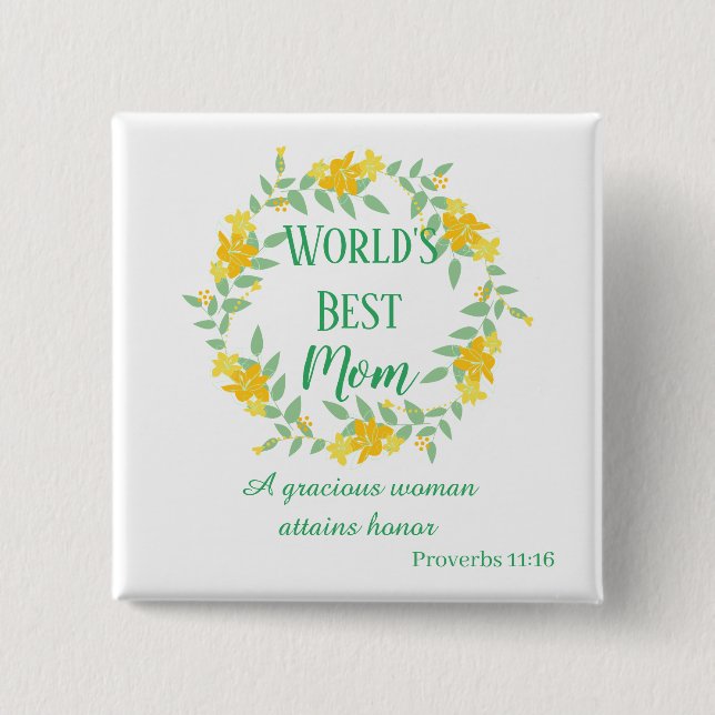 Yellow and Green Mom Floral Wreath 15 Cm Square Badge (Front)