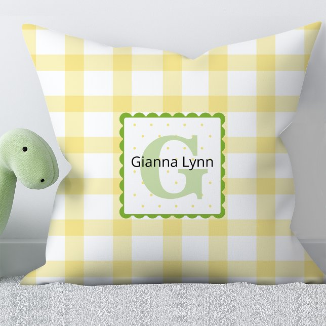 Yellow and Green Monogram Gingham Baby Cushion (Creator Uploaded)