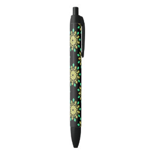 Yellow and green neon flower black ink pen