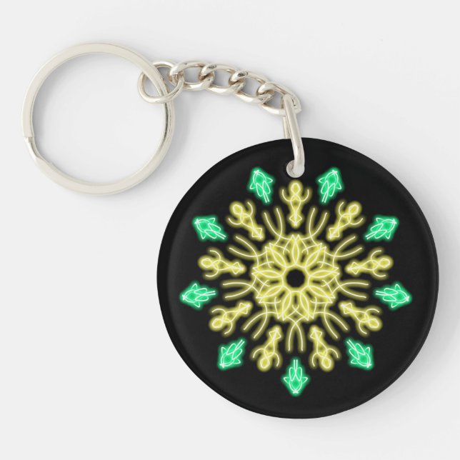 Yellow and green neon flower key ring (Front)