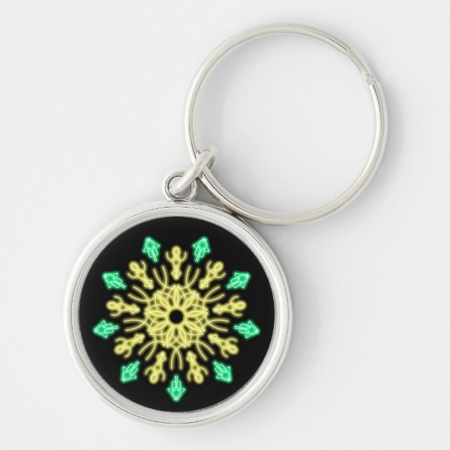 Yellow and green neon flower key ring (Front)