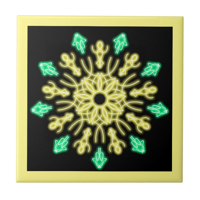 Yellow and green neon flower tile (Front)