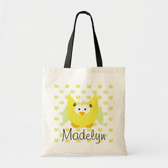 Yellow and Green Owls Personalised Tote Bag (Front)
