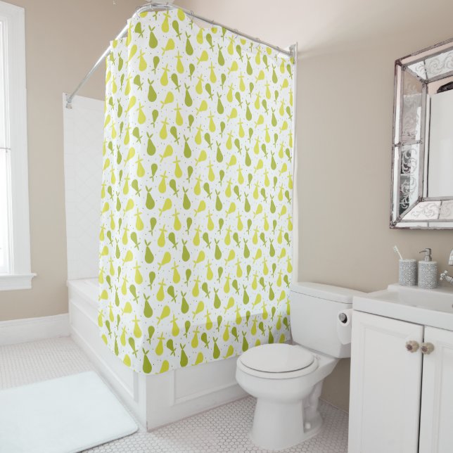 Yellow and Green Pears Polka Dot Pattern Shower Curtain (In Situ)