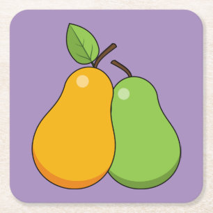 Yellow and Green Pears Square Paper Coaster