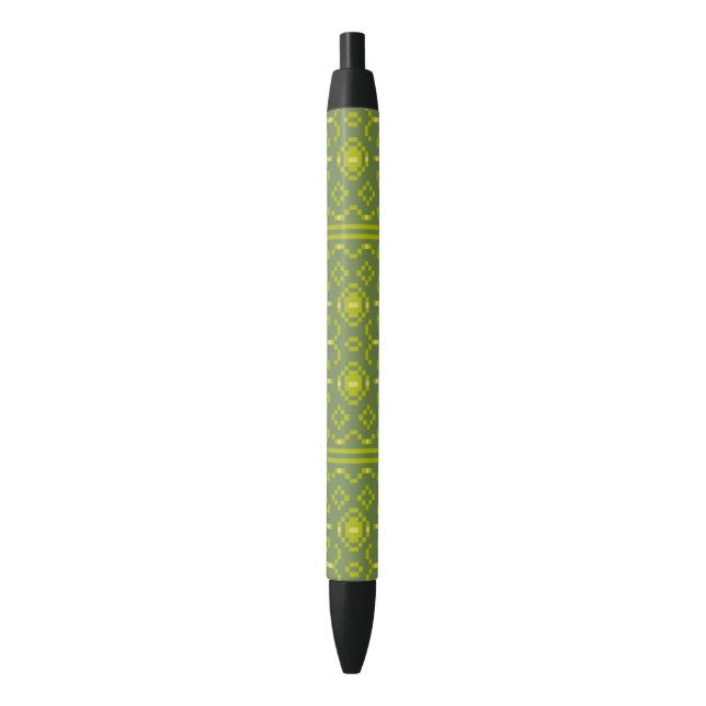 Yellow and green pixels play geometric shapes black ink pen (Front Vertical)