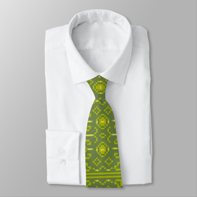 Yellow and green pixels play geometric shapes tie (Tied)