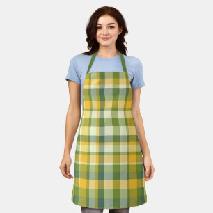 Yellow and Green Plaid Pattern Background Apron