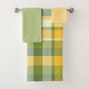 Yellow and Green Plaid Pattern Background Bath Towel Set