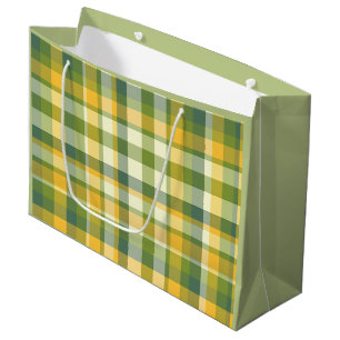 Yellow and Green Plaid Pattern Background Large Gift Bag