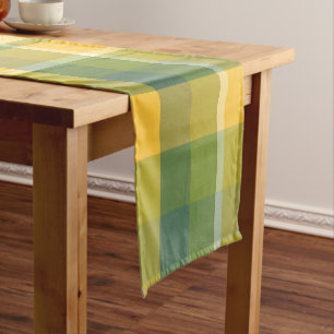 Yellow and Green Plaid Pattern Background Short Table Runner