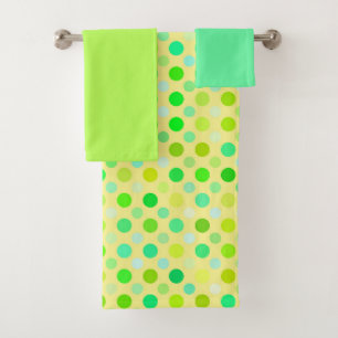 yellow and green polka dots bath towel set