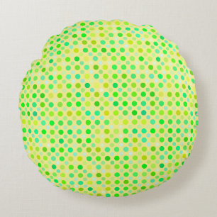 yellow and green polka dots round cushion