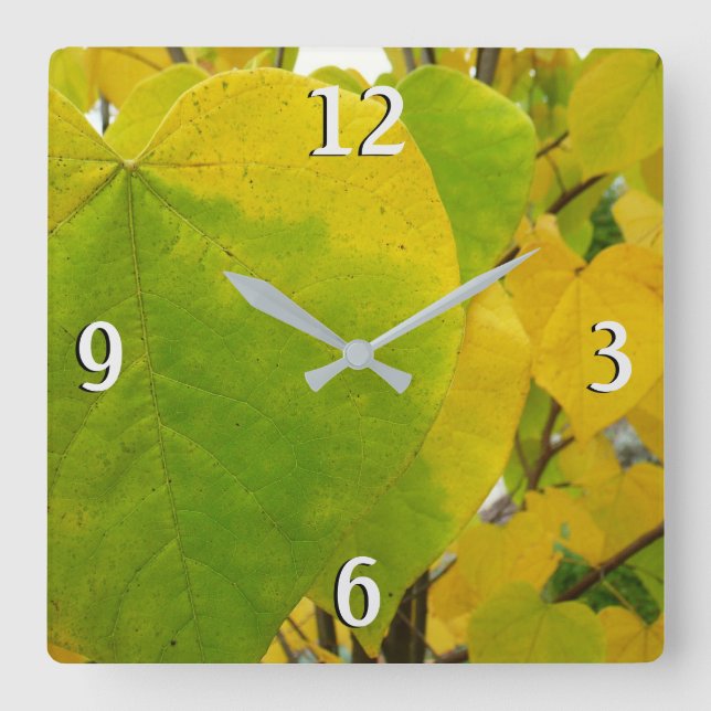 Yellow and Green Redbud Leaves Square Wall Clock (Front)