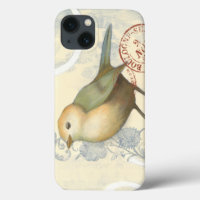 Yellow and Green Sparrow on Vintage Background