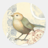 Yellow and Green Sparrow on Vintage Background
