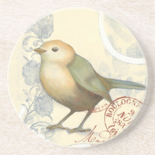 Yellow and Green Sparrow on Vintage Background Coaster