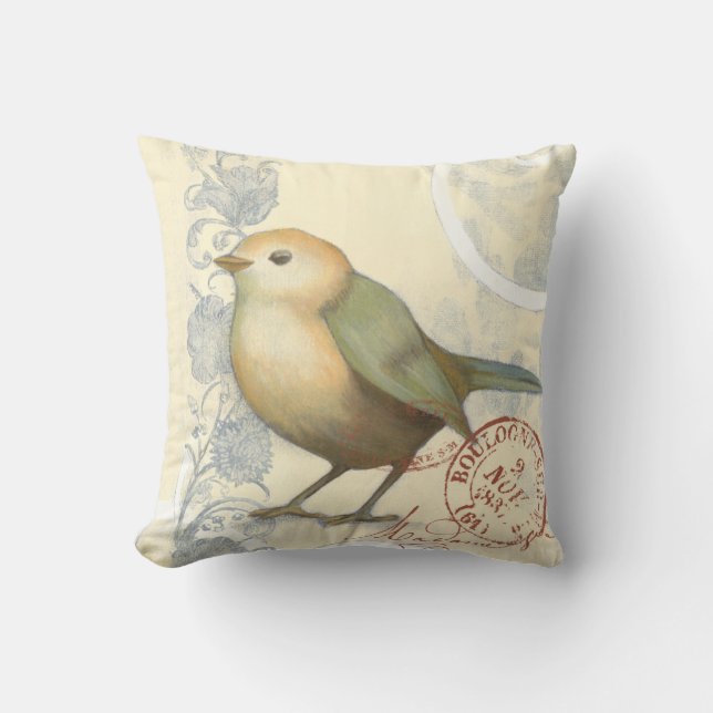 Yellow and Green Sparrow on Vintage Background Cushion (Front)