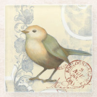 Yellow and Green Sparrow on Vintage Background