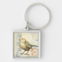 Yellow and Green Sparrow on Vintage Background