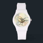 Yellow and Green Sparrow on Vintage Background Watch<br><div class="desc">This sketch-inspired image is perfect for your bird collection. It is simple and beautiful to add on any product and will please any vintage art lover. Choose this artprint today.</div>