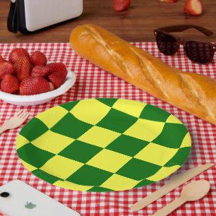 Yellow and Green Squares Paper Plate