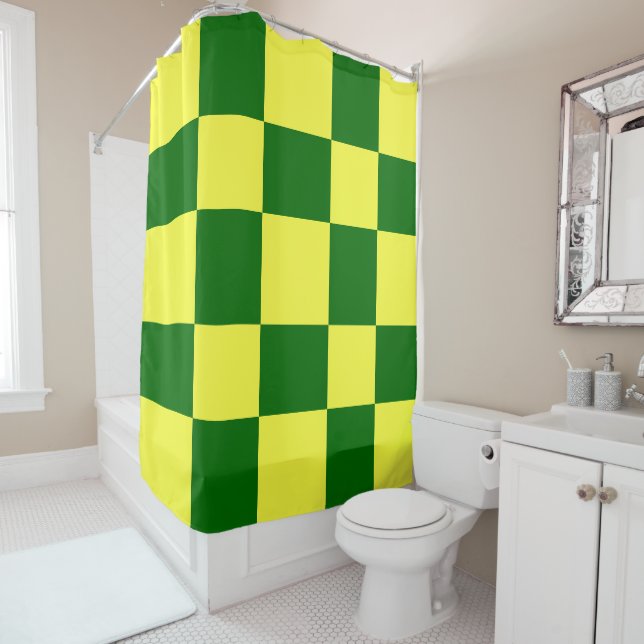 Yellow and Green Squares Shower Curtain (In Situ)