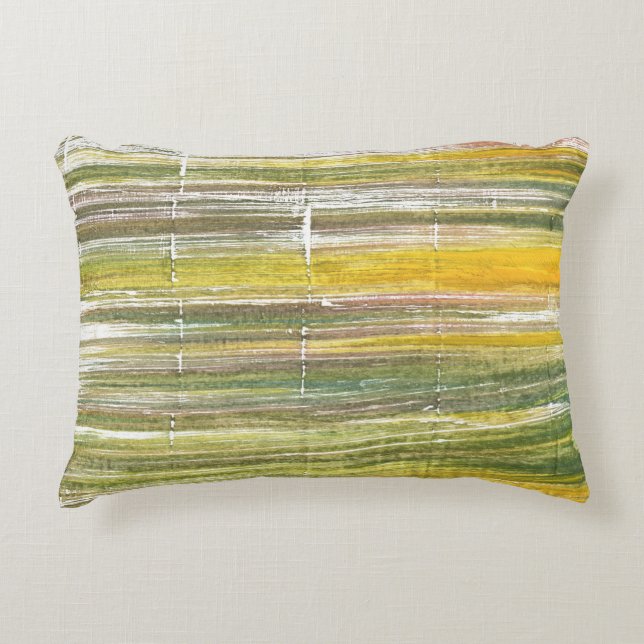 Yellow and green stripes decorative cushion (Front)