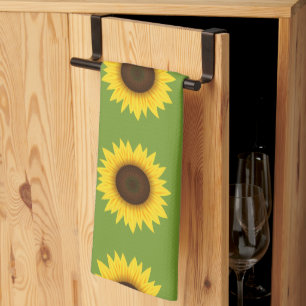 Yellow And Green Sunflower Floral Summer Pattern Tea Towel
