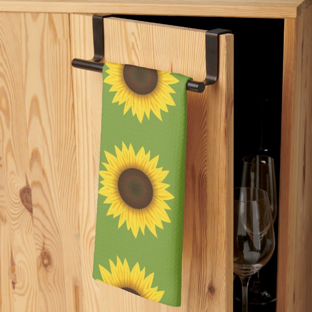 Yellow And Green Sunflower Floral Summer Pattern Tea Towel (Thirds Fold)