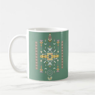 Yellow and green tribal design coffee mug